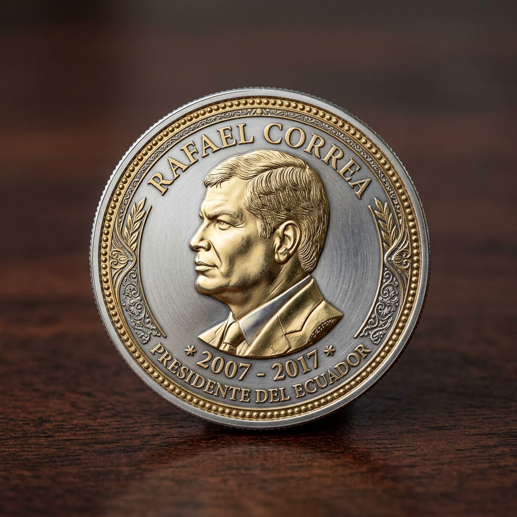 Debate sobre Rafael Correa en una moneda ecuatoriana